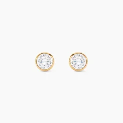 Boucles D'oreilles Puces Elda Serti Clos Or Jaune Oxyde De Zirconium