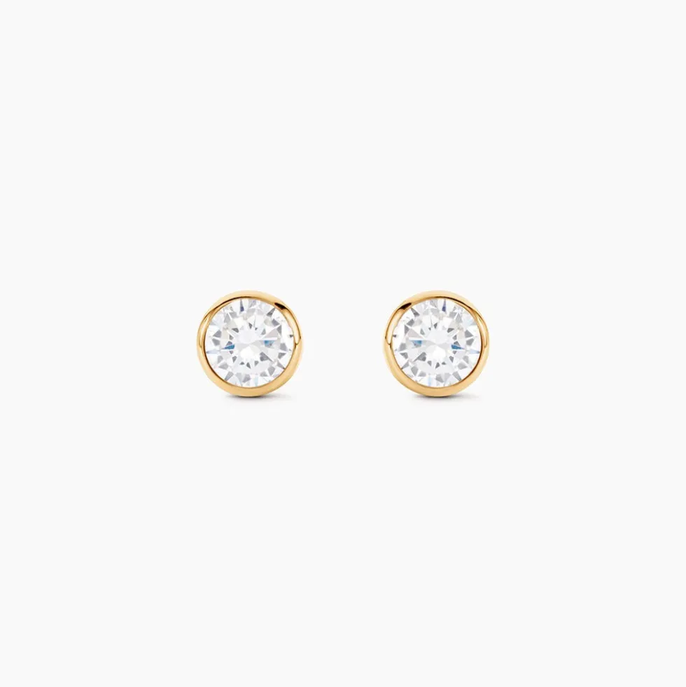 Boucles D'oreilles Puces Elda Serti Clos Or Jaune Oxyde De Zirconium