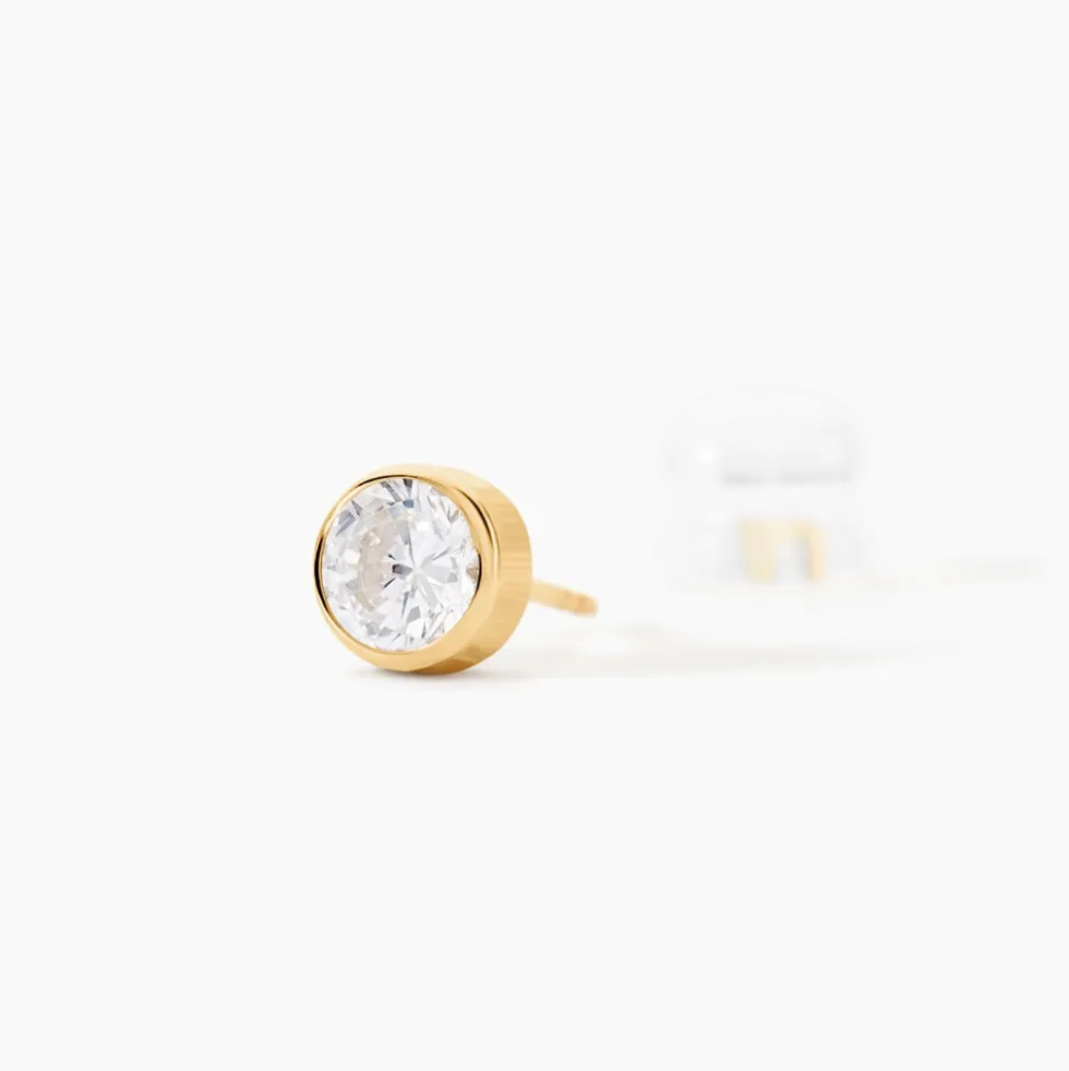 Boucles D'oreilles Puces Elda Serti Clos Or Jaune Oxyde De Zirconium