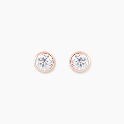 Boucles D'oreilles Puces Elda Serti Clos Or Rose Oxyde De Zirconium