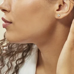 Boucles D'oreilles Puces Elda Serti Clos Or Jaune Oxyde De Zirconium