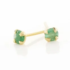 Boucles D'oreilles Puces Elea Jardin Serti Griffe Or Jaune Emeraude