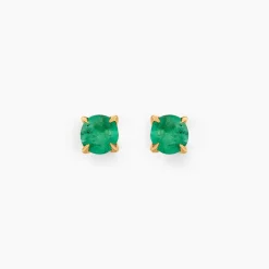 Boucles D'oreilles Puces Elea Jardin Serti Griffe Or Jaune Emeraude