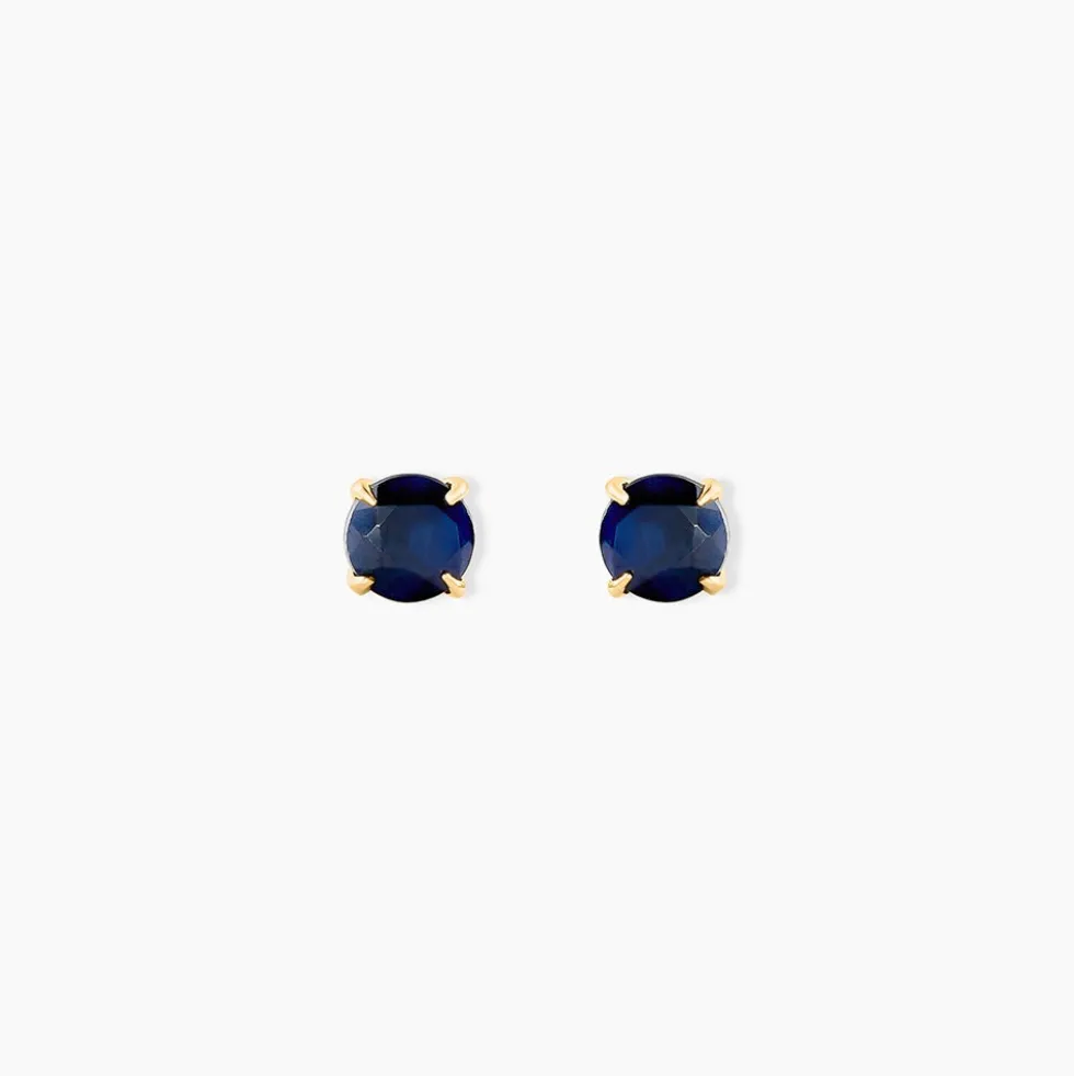 Boucles D'oreilles Puces Elea Serti Griffe Or Jaune Saphir