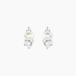 Boucles D'Oreilles Puces Elea Argent Blanc Perle De Culture Oxyde De Zirconium