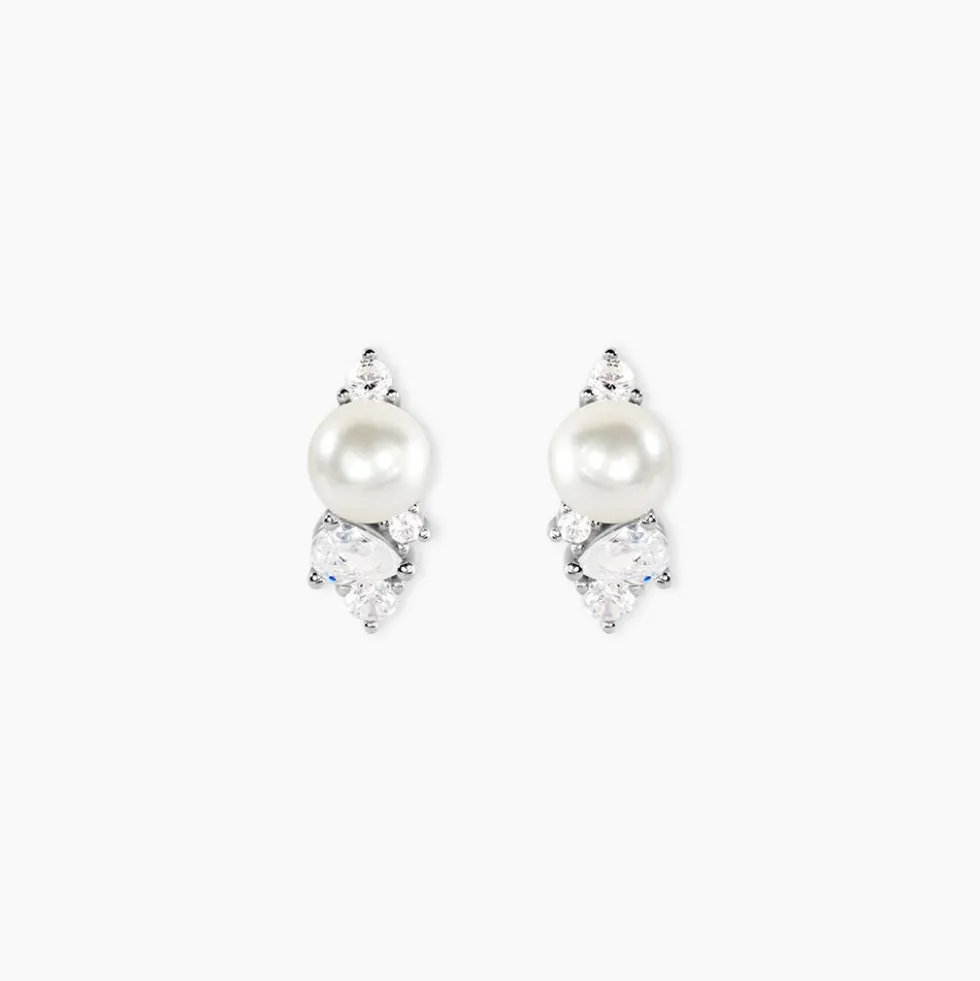 Boucles D'Oreilles Puces Elea Argent Blanc Perle De Culture Oxyde De Zirconium