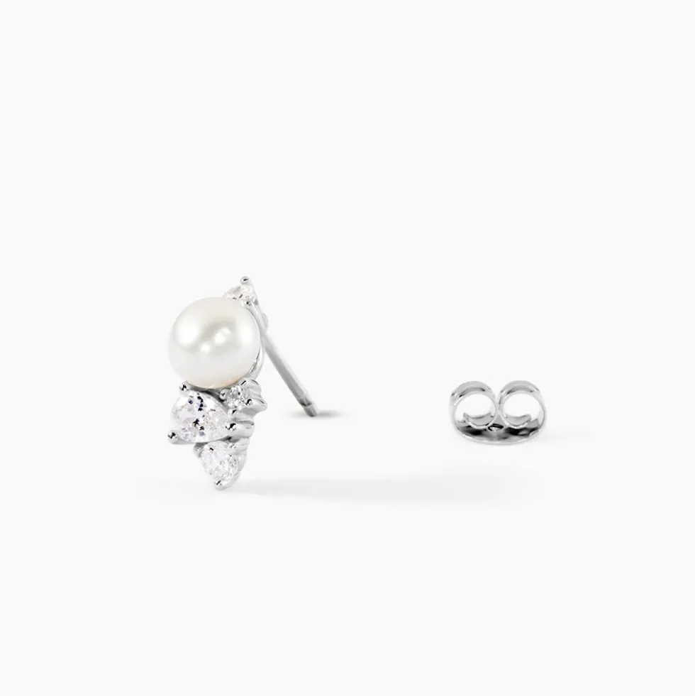 Boucles D'Oreilles Puces Elea Argent Blanc Perle De Culture Oxyde De Zirconium