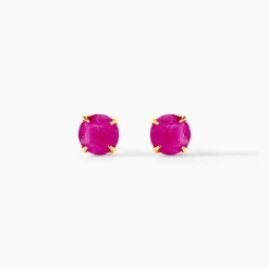 Boucles D'oreilles Puces Elea Serti Griffe Or Jaune Rubis