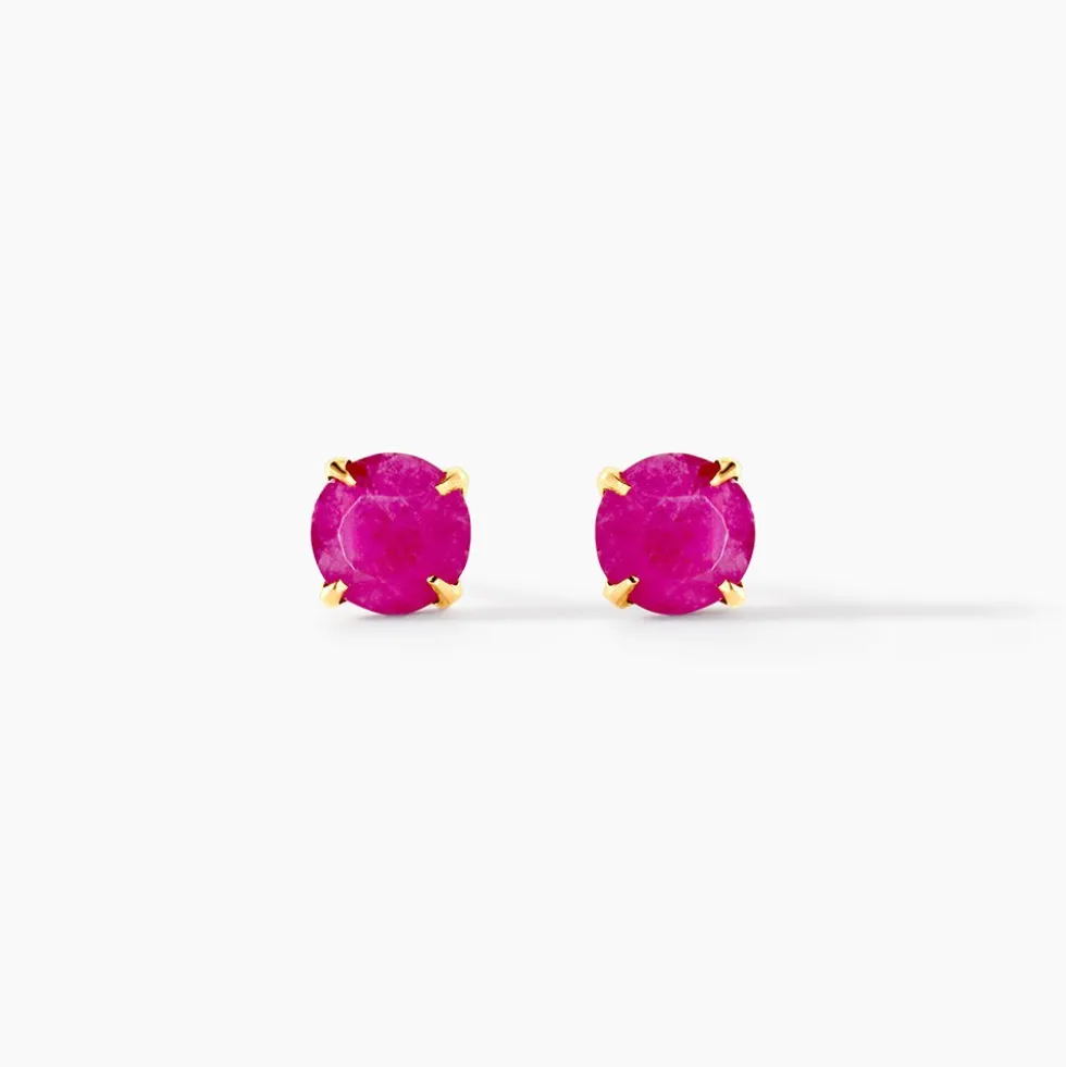 Boucles D'oreilles Puces Elea Serti Griffe Or Jaune Rubis