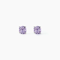Boucles D'oreilles Puces Elea Serti Griffes 3 Or Blanc Amethyste