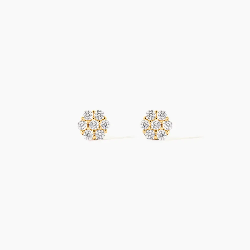 Boucles D'oreilles Puces Eleanor Fleur Or Jaune Oxyde De Zirconium
