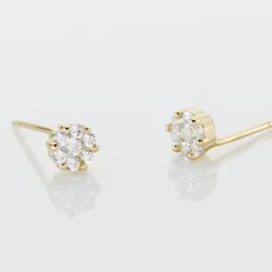 Boucles D'oreilles Puces Eleanor Fleur Or Jaune Oxyde De Zirconium