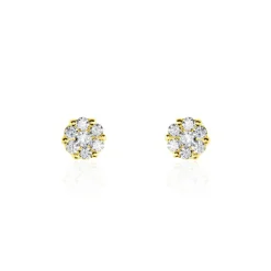 Boucles D'oreilles Puces Eleanor Fleur Or Jaune Oxyde De Zirconium