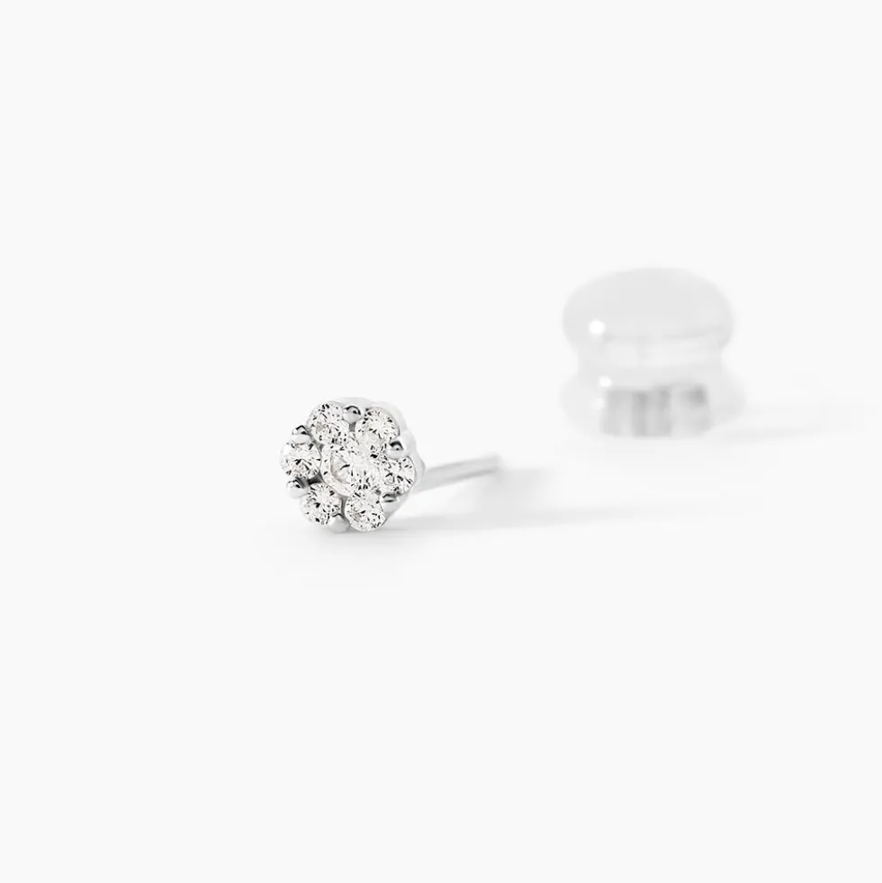 Boucles D'oreilles Puces Eleanor Fleur Or Blanc Oxyde De Zirconium