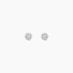 Boucles D'oreilles Puces Eleanor Fleur Or Blanc Oxyde De Zirconium