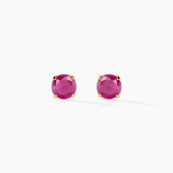Boucles D'oreilles Puces Elea Serti Griffe Or Jaune Rubis