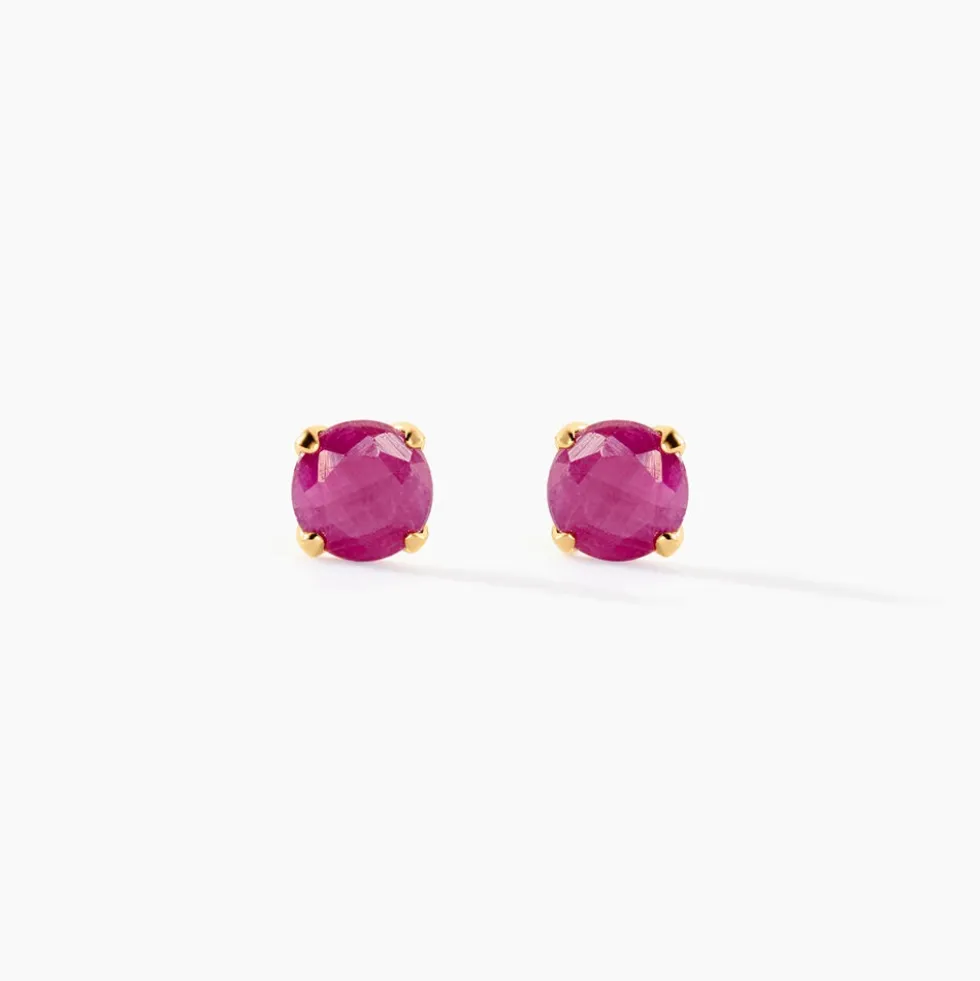 Boucles D'oreilles Puces Elea Serti Griffe Or Jaune Rubis