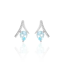Boucles D'oreilles Puces Electa Or Blanc Topaze Et Oxyde De Zirconium