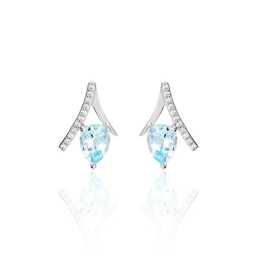 Boucles D'oreilles Puces Electa Or Blanc Topaze Et Oxyde De Zirconium