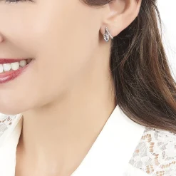 Boucles D'oreilles Puces Electa Or Blanc Topaze Et Oxyde De Zirconium