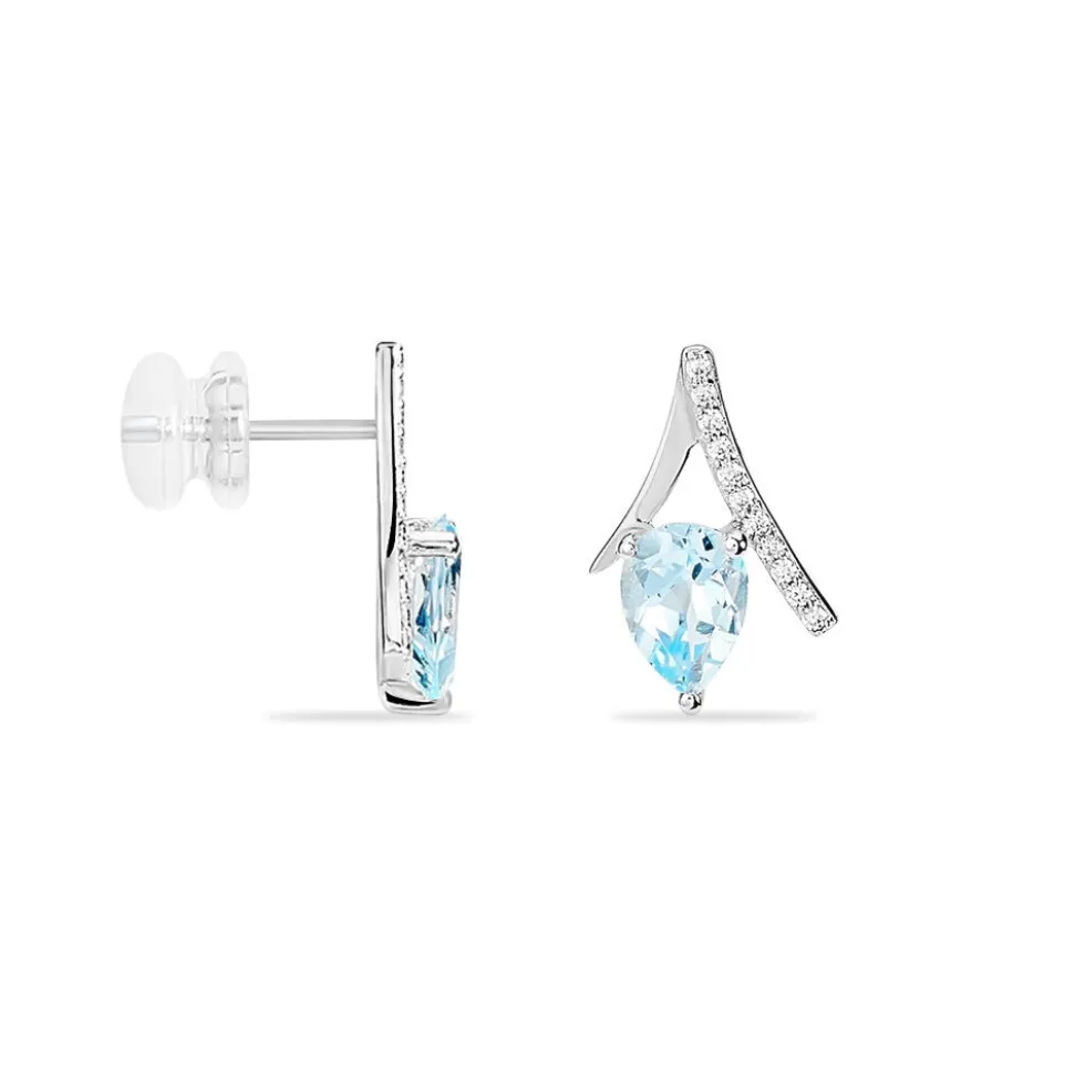 Boucles D'oreilles Puces Electa Or Blanc Topaze Et Oxyde De Zirconium