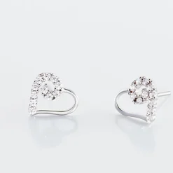 Boucles D'oreilles Puces Eluf Cœur Or Blanc Oxyde De Zirconium