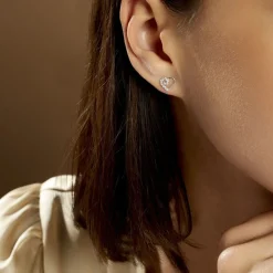 Boucles D'oreilles Puces Eluf Cœur Or Blanc Oxyde De Zirconium