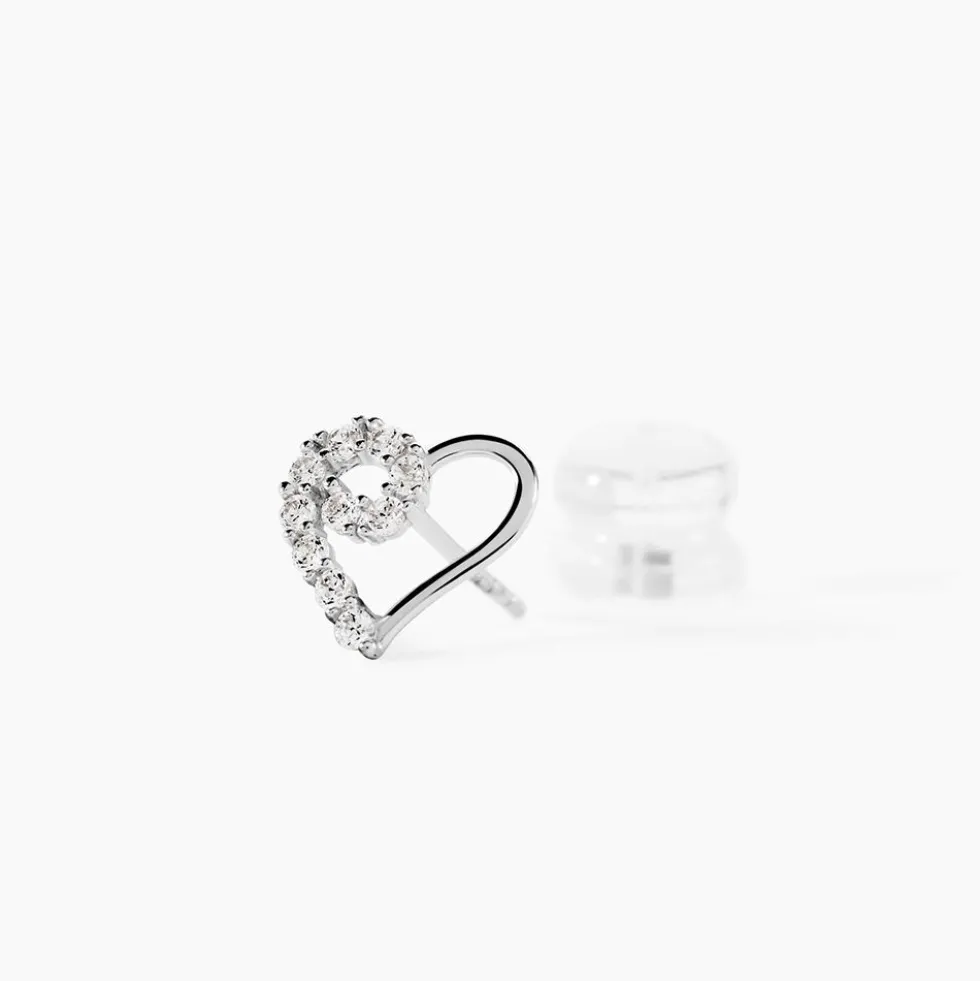 Boucles D'oreilles Puces Eluf Cœur Or Blanc Oxyde De Zirconium