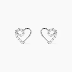 Boucles D'oreilles Puces Eluf Cœur Or Blanc Oxyde De Zirconium