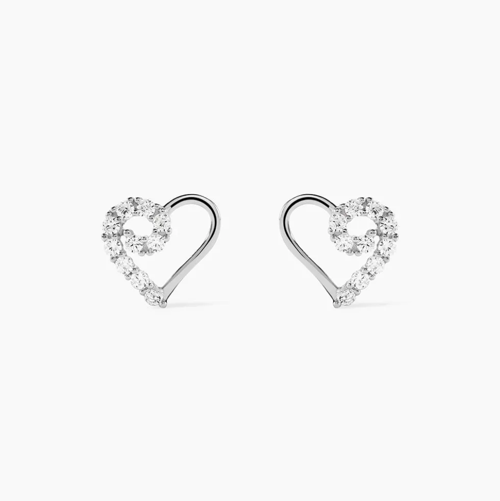 Boucles D'oreilles Puces Eluf Cœur Or Blanc Oxyde De Zirconium