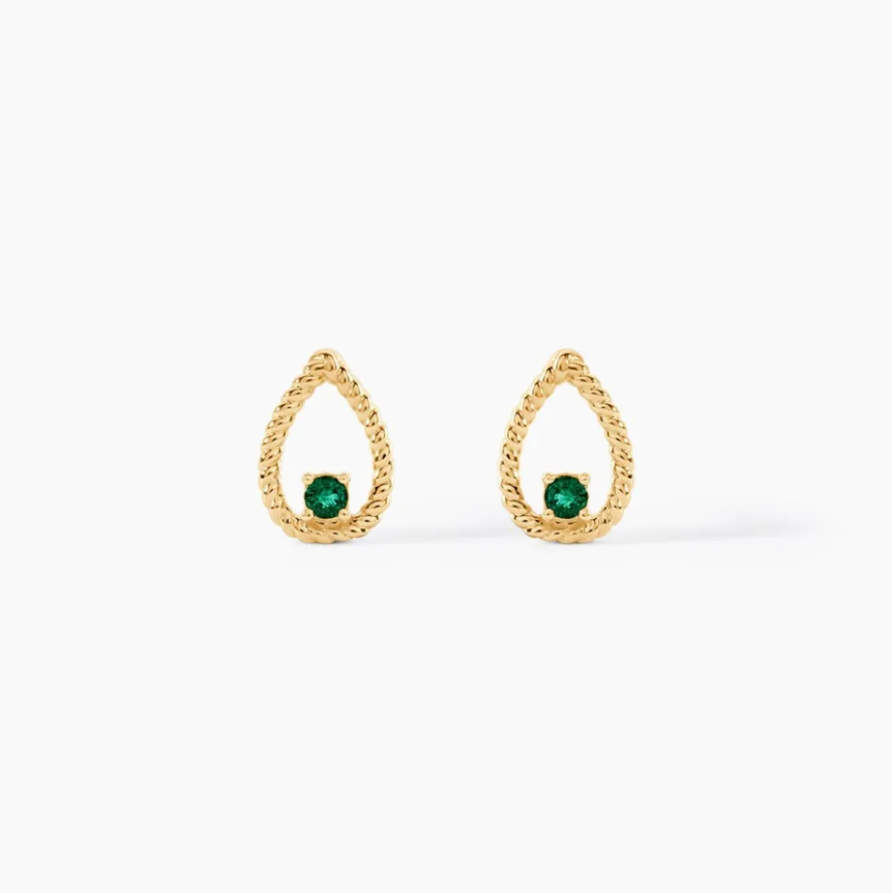 Boucles D'Oreilles Puces Emeria Or Jaune Emeraude
