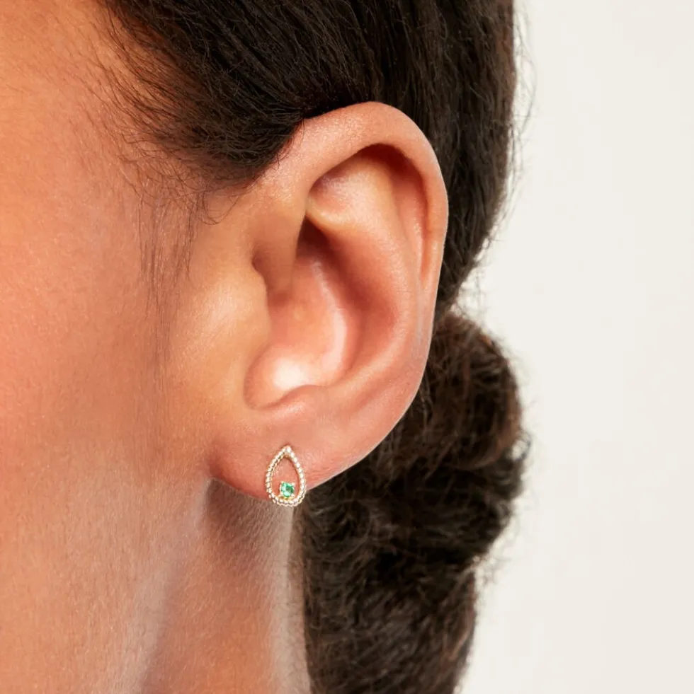Boucles D'Oreilles Puces Emeria Or Jaune Emeraude