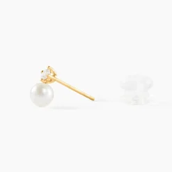 Boucles D'oreilles Puces Eolande Or Jaune Perle De Culture