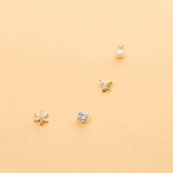 Boucles D'oreilles Puces Eolande Or Jaune Perle De Culture