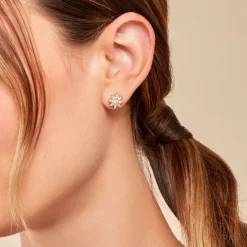 Boucles D'oreilles Puces Eva Acier Jaune Oxyde De Zirconium