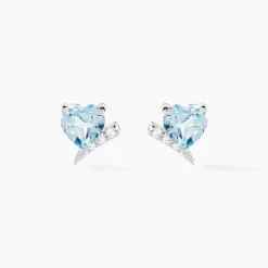 Boucles D'oreilles Puces Eva Or Blanc Topaze Et Oxyde De Zirconium