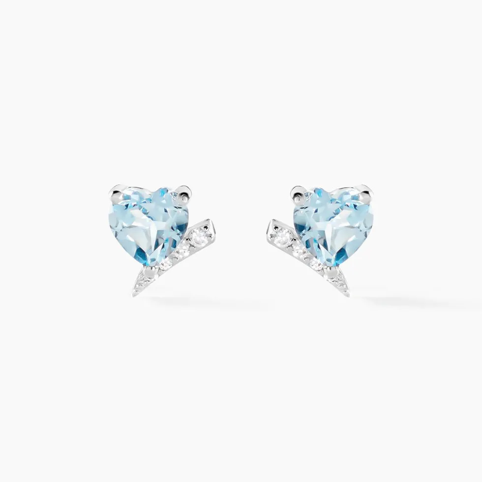 Boucles D'oreilles Puces Eva Or Blanc Topaze Et Oxyde De Zirconium