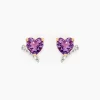 Boucles D'oreilles Puces Eva Or Jaune Amethyste Et Oxyde De Zirconium