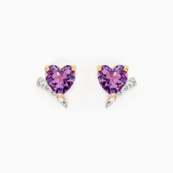 Boucles D'oreilles Puces Eva Or Jaune Amethyste Et Oxyde De Zirconium