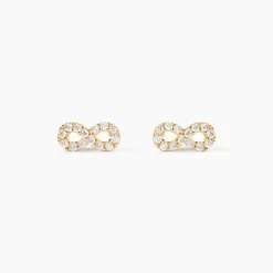 Boucles D'oreilles Puces Fannelle Infini Or Jaune Oxyde De Zirconium