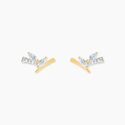 Boucles D'Oreilles Puces Florelys Or Jaune Topaze Oxyde De Zirconium