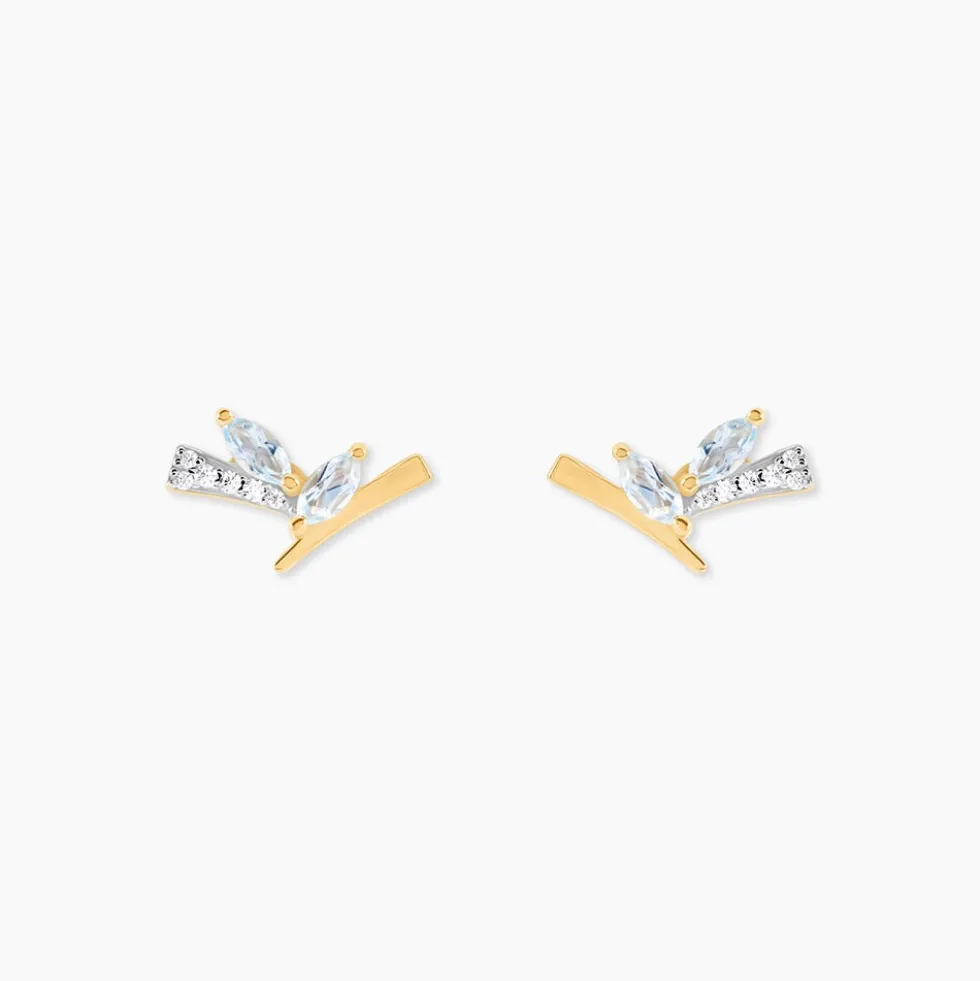 Boucles D'Oreilles Puces Florelys Or Jaune Topaze Oxyde De Zirconium