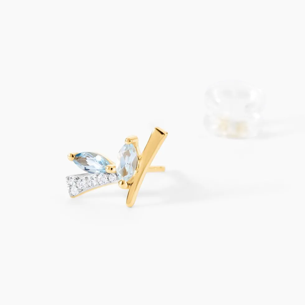 Boucles D'Oreilles Puces Florelys Or Jaune Topaze Oxyde De Zirconium