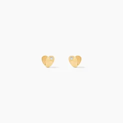 Boucles D'oreilles Puces Freddie Coeur Plein Or Jaune Oxyde De Zirconium