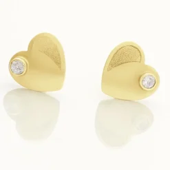 Boucles D'oreilles Puces Freddie Coeur Plein Or Jaune Oxyde De Zirconium