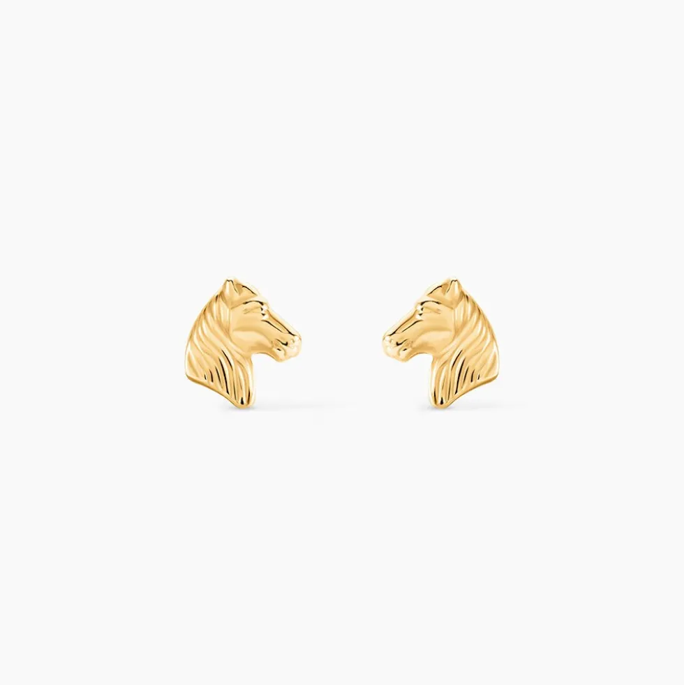 Boucles D'oreilles Puces Freyia Cheval Or Jaune