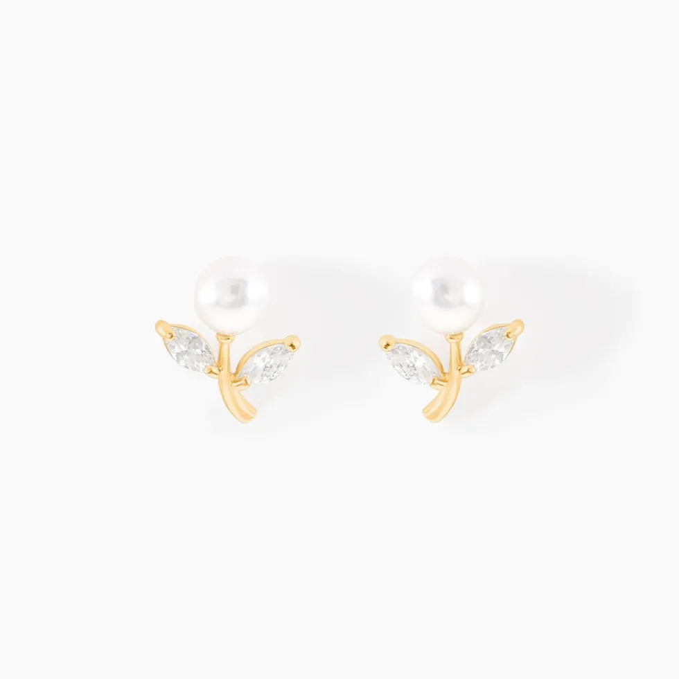 Boucles D'oreilles Puces Frigga Or Jaune Perle De Culture Et Oxyde