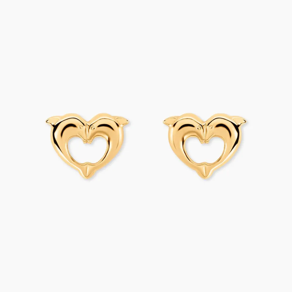 Boucles D'oreilles Puces Fulvie Double Dauphins Or Jaune