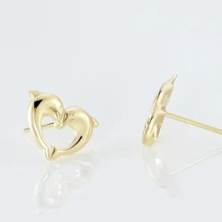 Boucles D'oreilles Puces Fulvie Double Dauphins Or Jaune