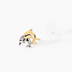 Boucles D'oreilles Puces Fulvie Double Dauphins Or Bicolore